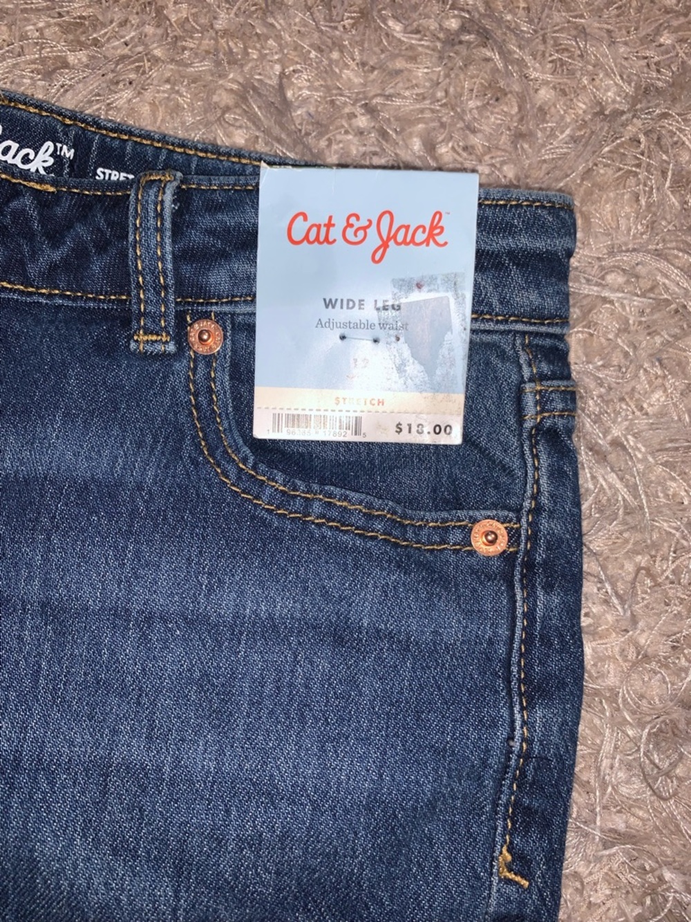 Cat & Jack Dark Wash Wide Leg Adjustable Waist stretch Jeans size 12 - Picture 2 of 5